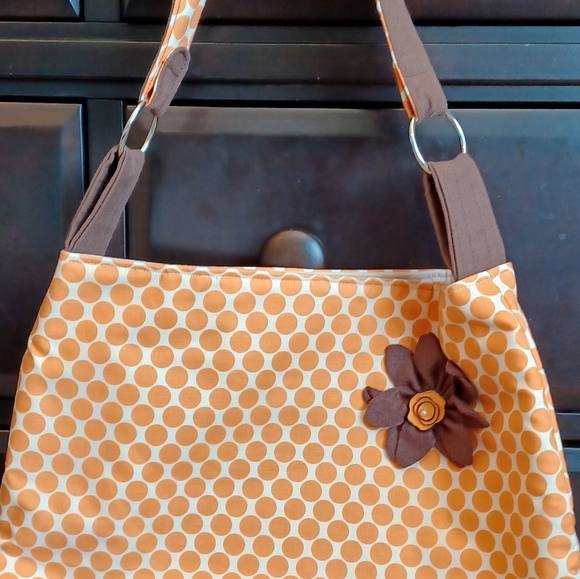 Orange and brown fabric shoulder tote (NEW) - Picture 2 of 4